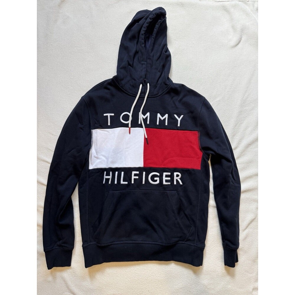Tommy Hilfiger Colorblock Flag Mens Hoodie Size XS Navy Blue